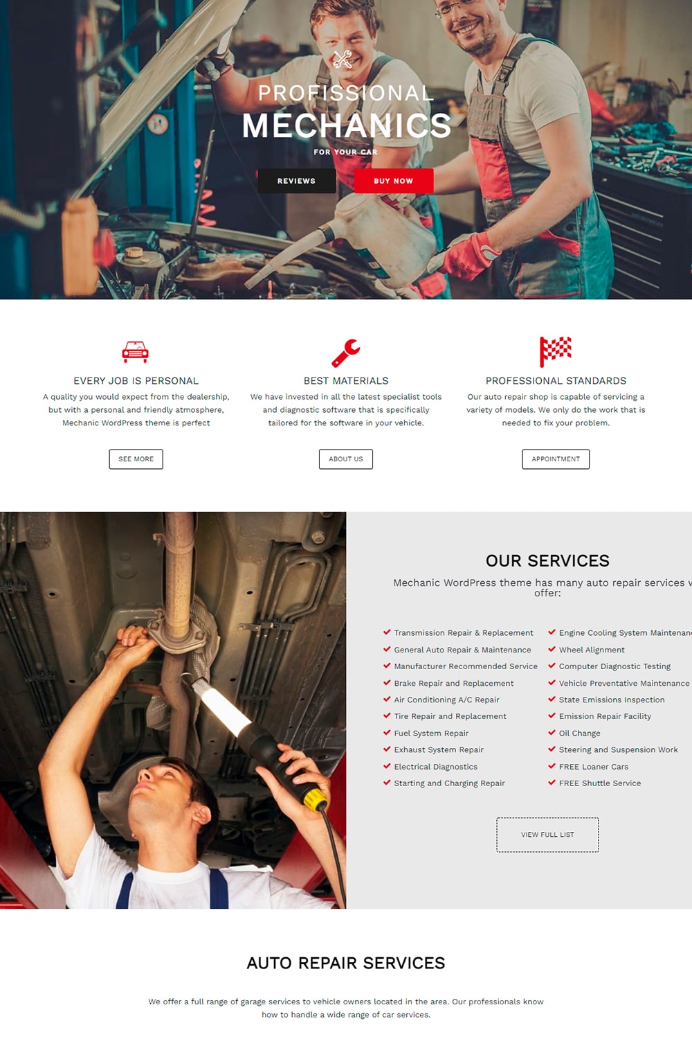 Mechanical workshop WordPress theme template Car Repair Services & Auto Workshop