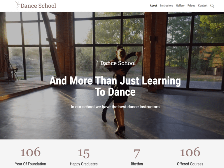 Dance-School-Anzu theme Borderless plugin WordPress pre-built website template