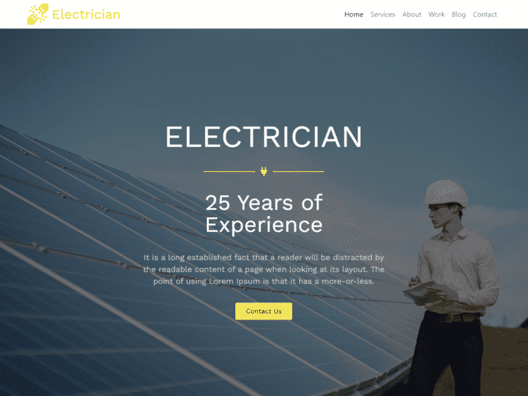 Electrician-Anzu theme Borderless plugin WordPress pre-built website template
